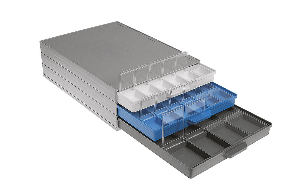 145950 - zásobník na krabičky Klapbox,  3 zásuvky s krabičkami