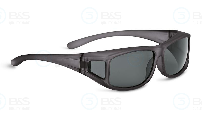  1207478 - sluneční brýle přes brýle, vel. 63x40 mm, šedé matné, hranatý tvar - střední