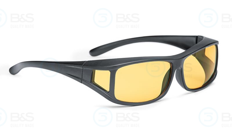  1207480 - brýle přes brýle, vel. 63x40 mm, černé, žluté čočky, hranatý tvar