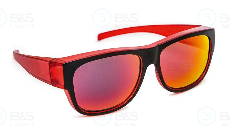  1207507 - sluneční brýle přes brýle malé, vel. 54x40 mm, červené se zrcadlovými čočkami