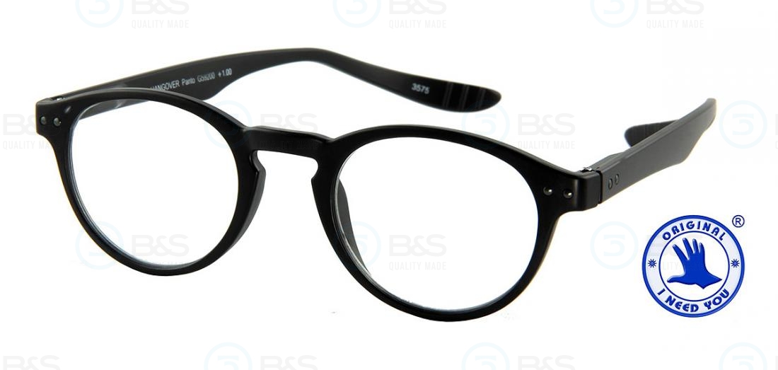  Čtecí brýle - HANGOVER Panto, plastové s dlouhými stranicemi, černé