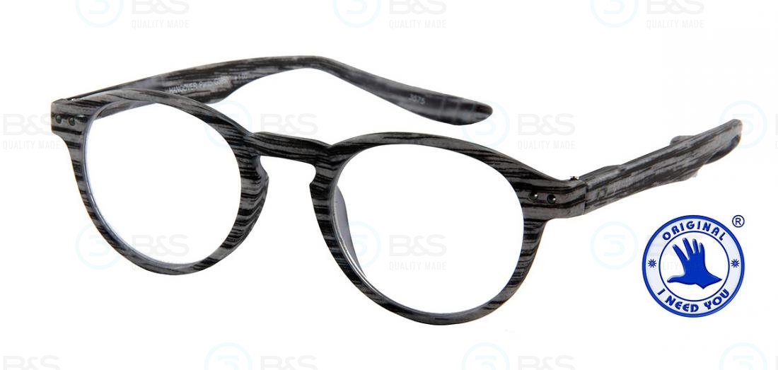  Čtecí brýle - HANGOVER Panto, plastové s dlouhými stranicemi, šedá/černá